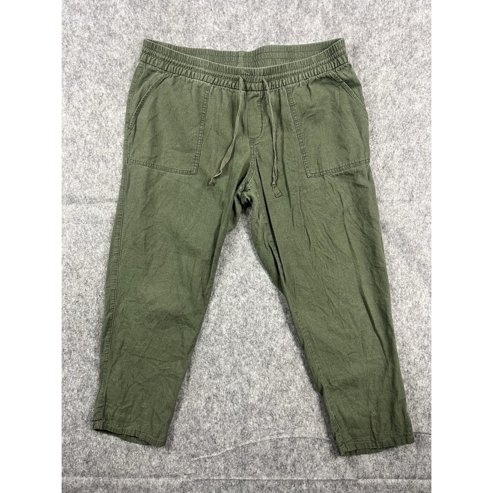 Old Navy Womens Olive Green Linen Blend High Waisted Straight Crop Pants Large